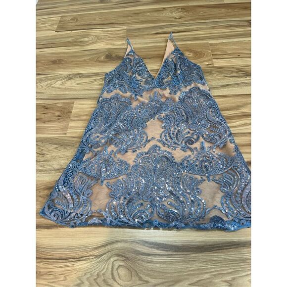 Free People Night Shimmers Mini Dress Sundown Blue Size 8 - Picture 5 of 10